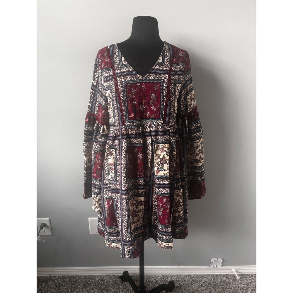 Altar'd State‎ Floral Print Mini Dress Long Bell Sleeve Bohemian Boho Small